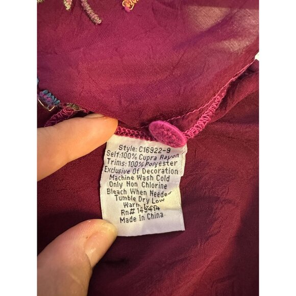 Johnny Was Burgundy Floral Embroidered Button-Up Blouse Size S - Picture 8 of 8